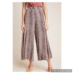 Anthropologie Wide Leg Pants high rise skirted Snake Animal Print Coulotte 10